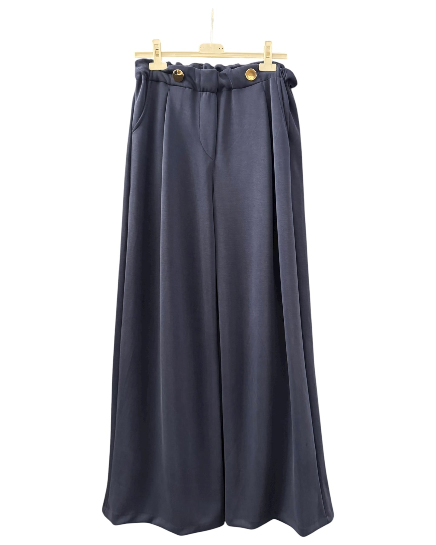 Lola gold button wide leg trousers - Navy
