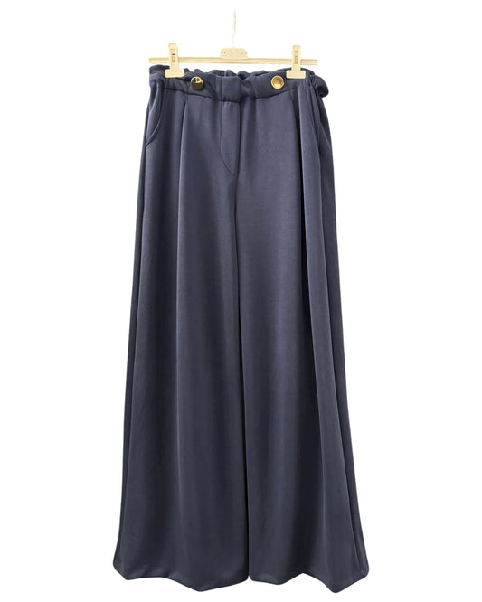 Lola gold button wide leg trousers - Navy