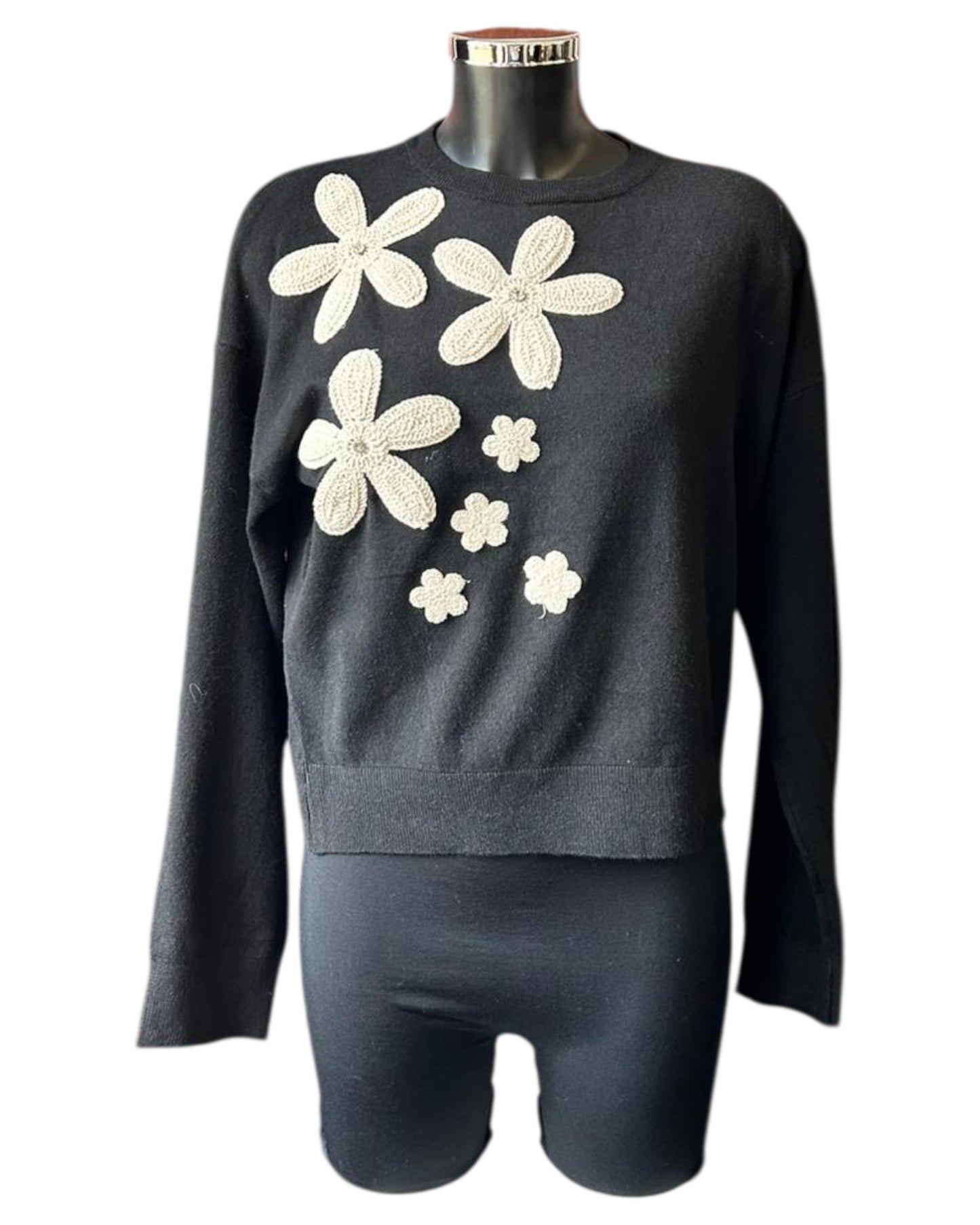 Milano flower range appliqué flower jumper - Black