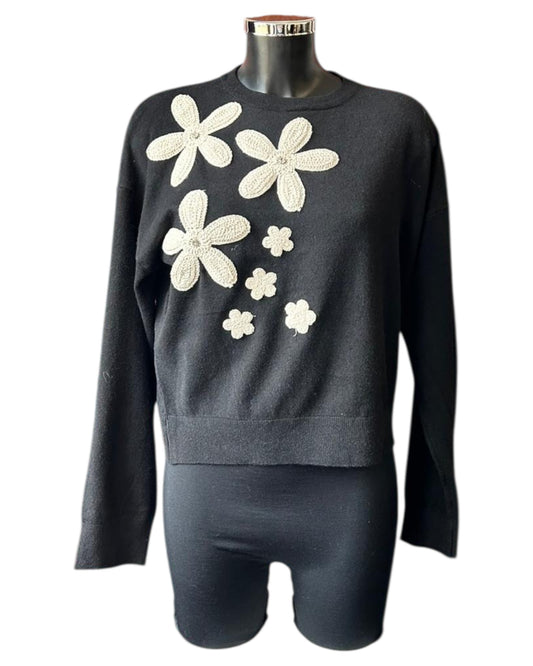 Milano flower range appliqué flower jumper - Black