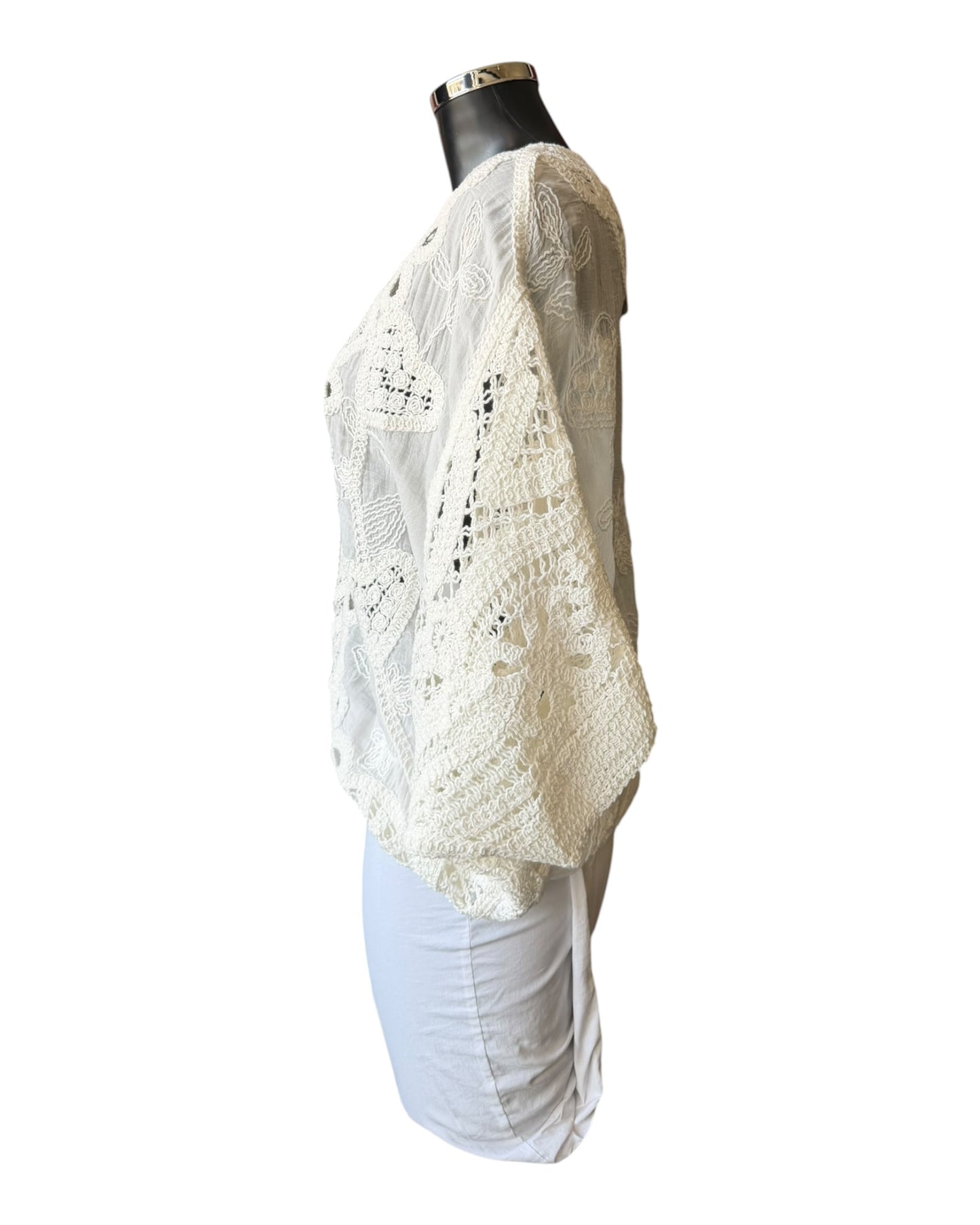 Delia crochet applique cardigan - Ivory