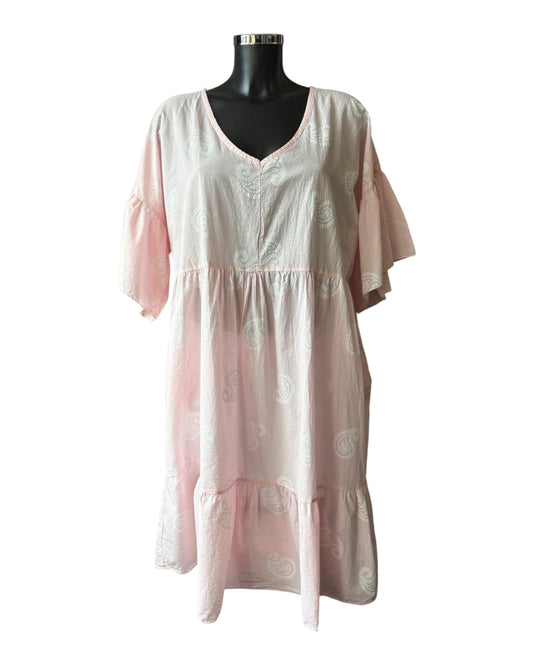 Dora paisley smock cotton tunic dress - Pink