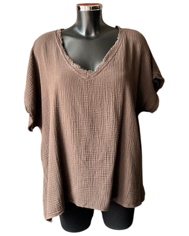 Louisa v neck cheesecloth top - Chocolate