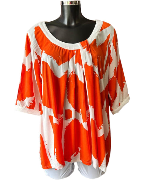 Tara Vao Karen split sleeve top - Orange/Ecru