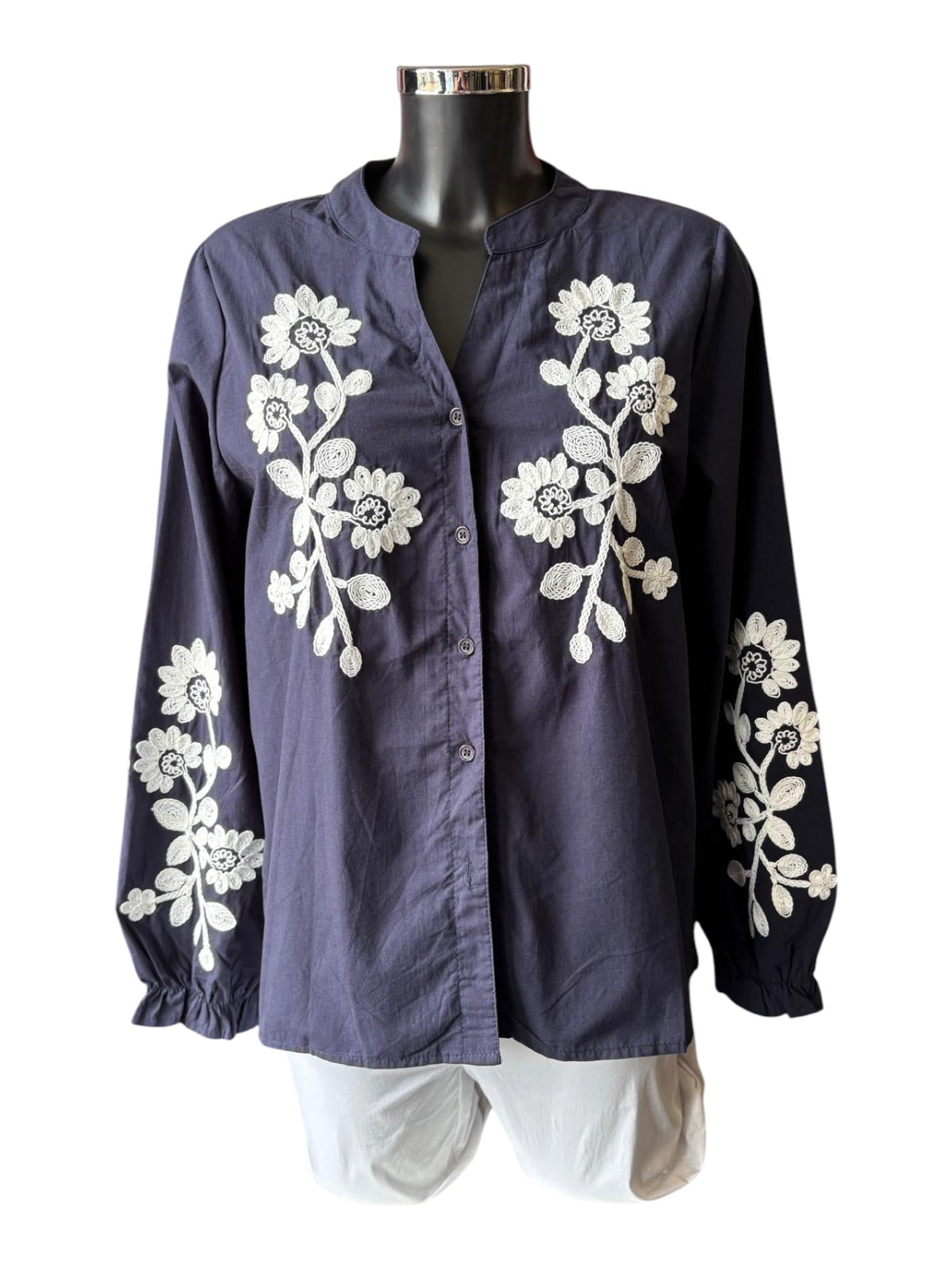 Harper cotton daisy embroidered blouse - Navy