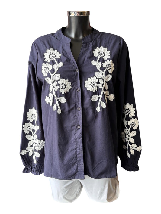 Harper cotton daisy embroidered blouse - Navy