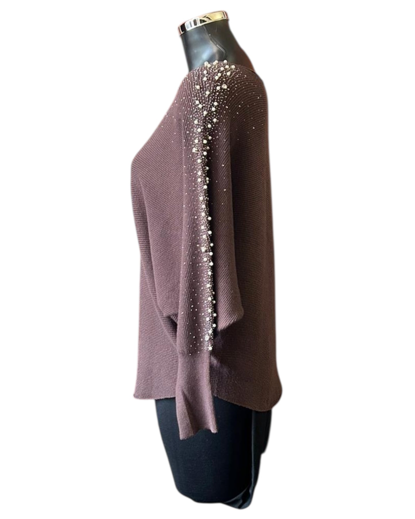 Pippa Pearl sparkle sleeve batwing jumper - Chocolate