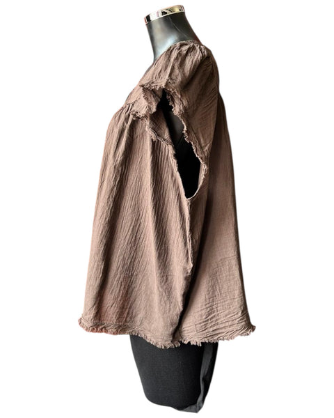 Rosa v neck cotton swing top - chocolate