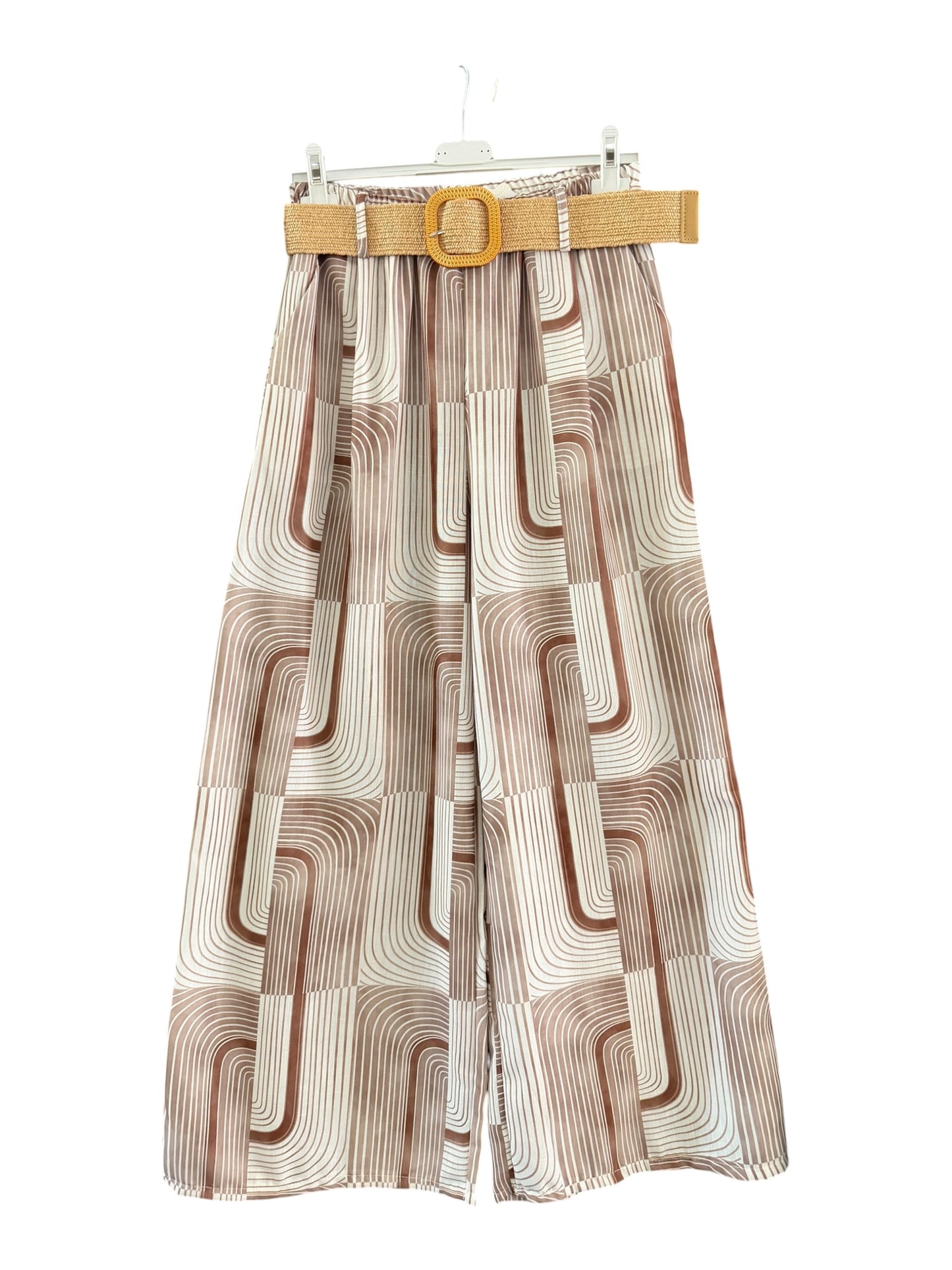 Martha retro print wide leg trousers - neutral mix