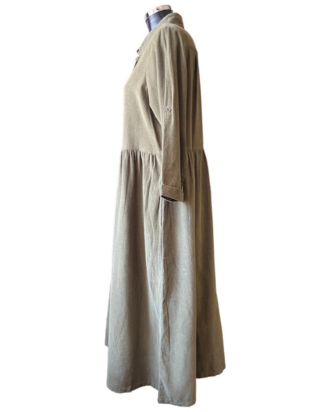 Orientique long collared cord dress - Olive