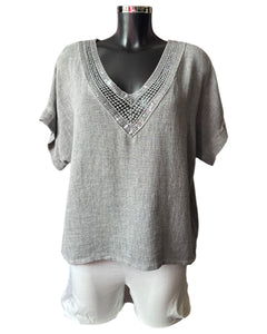 Casey range sequin v neck top - grey