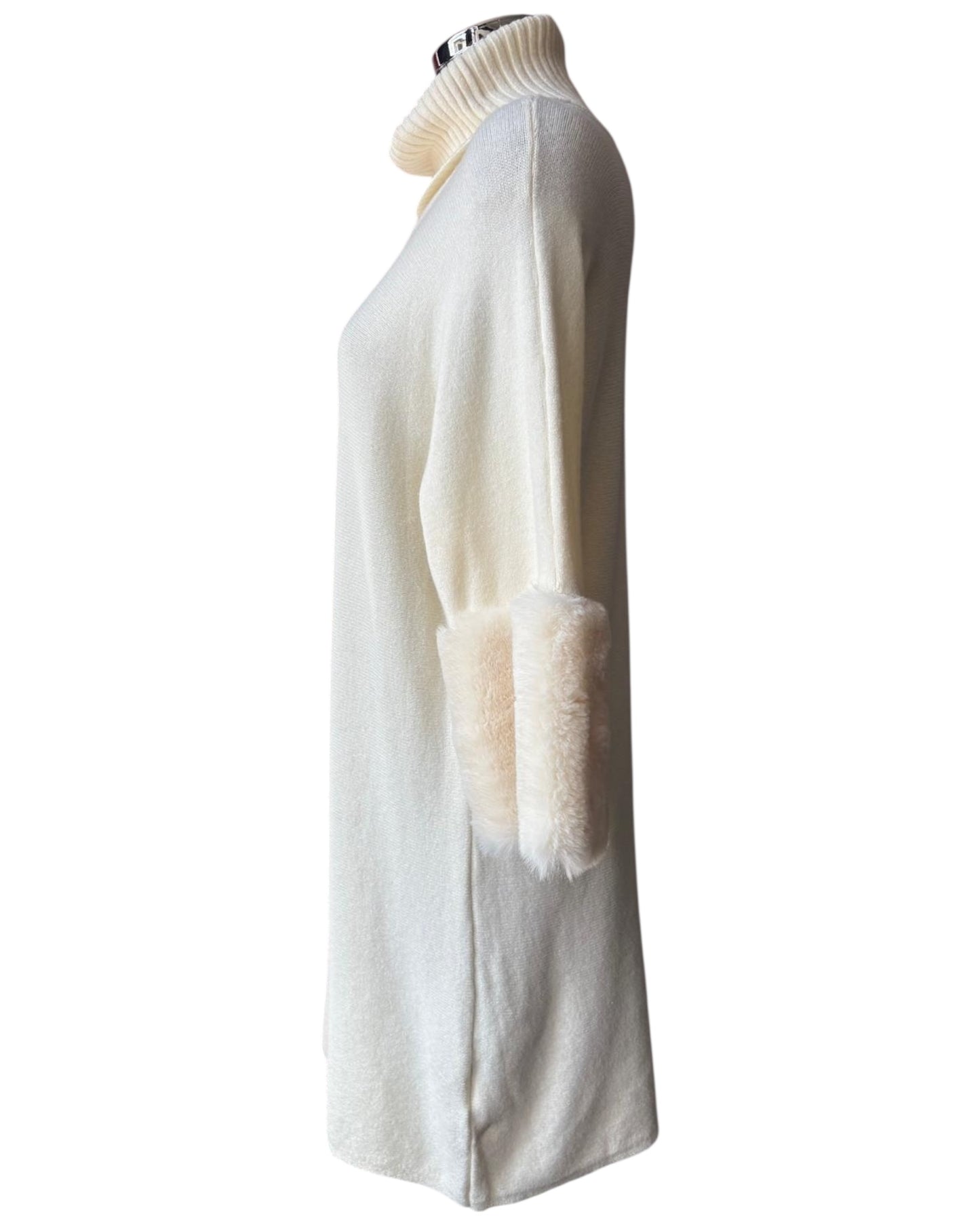 Stacey knitted fur cuff jumper dress - Ivory
