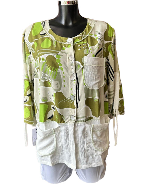 Tara Vao Kira contrast fabric jacket top - Green mix