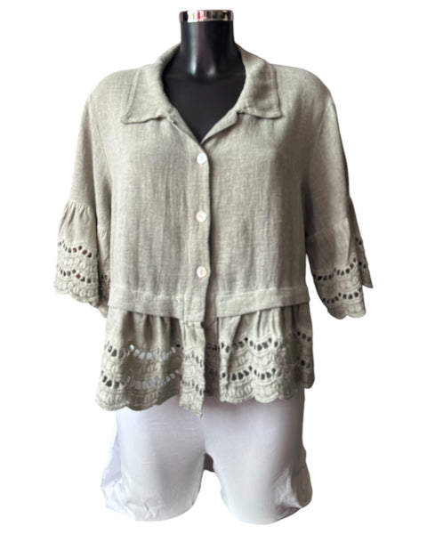 Casey range anglaise trim shirt - Khaki