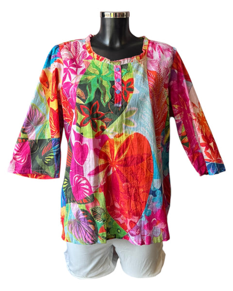 Orientique Jozani frill neckline print top