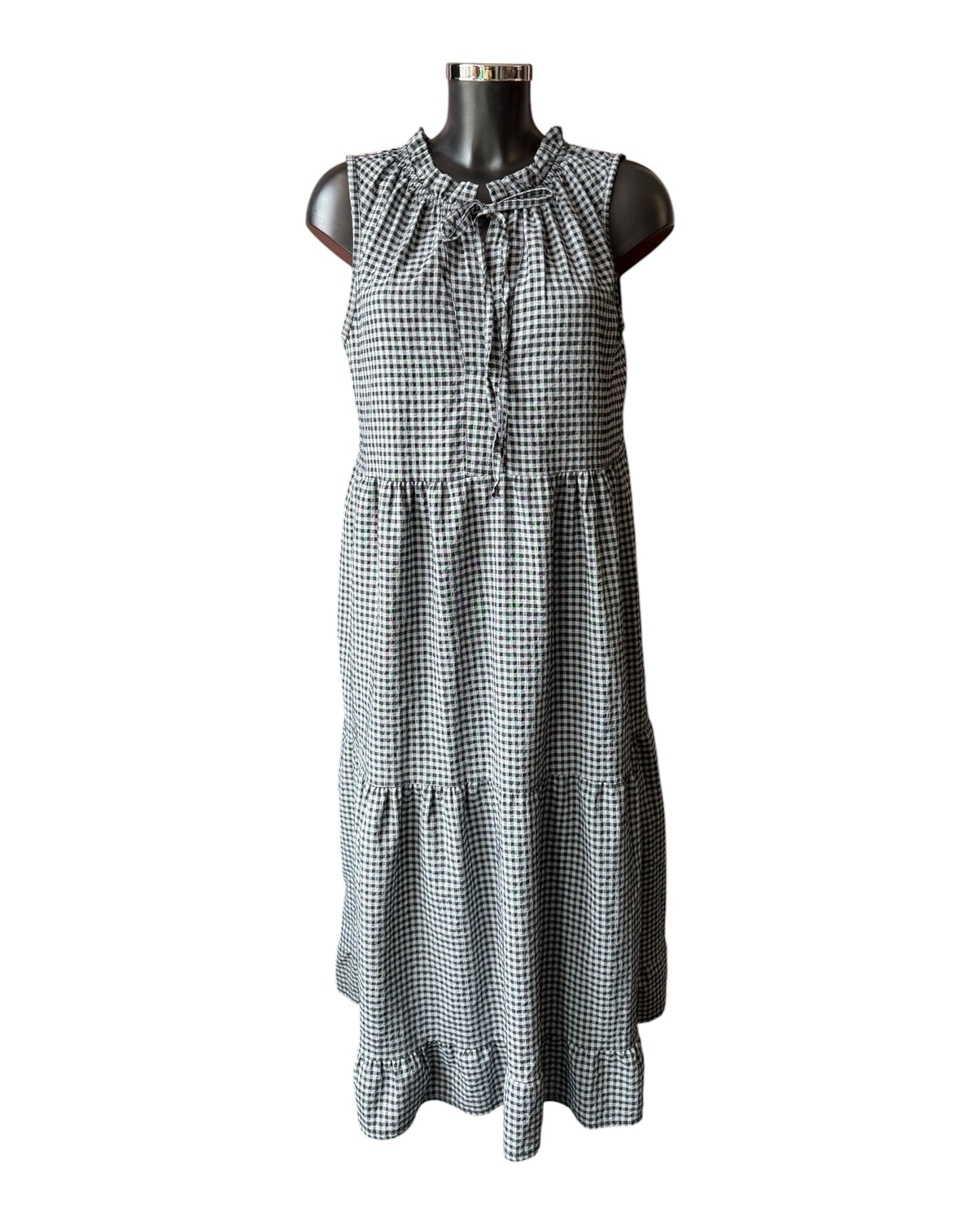 Gia gingham check tie neck dress - Black