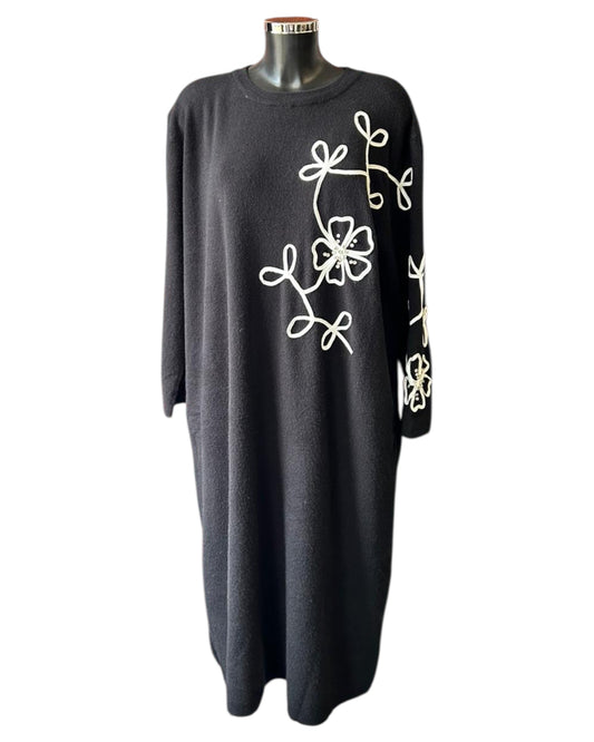 Milano flower range premium knit appliqué sleeve dress - Black