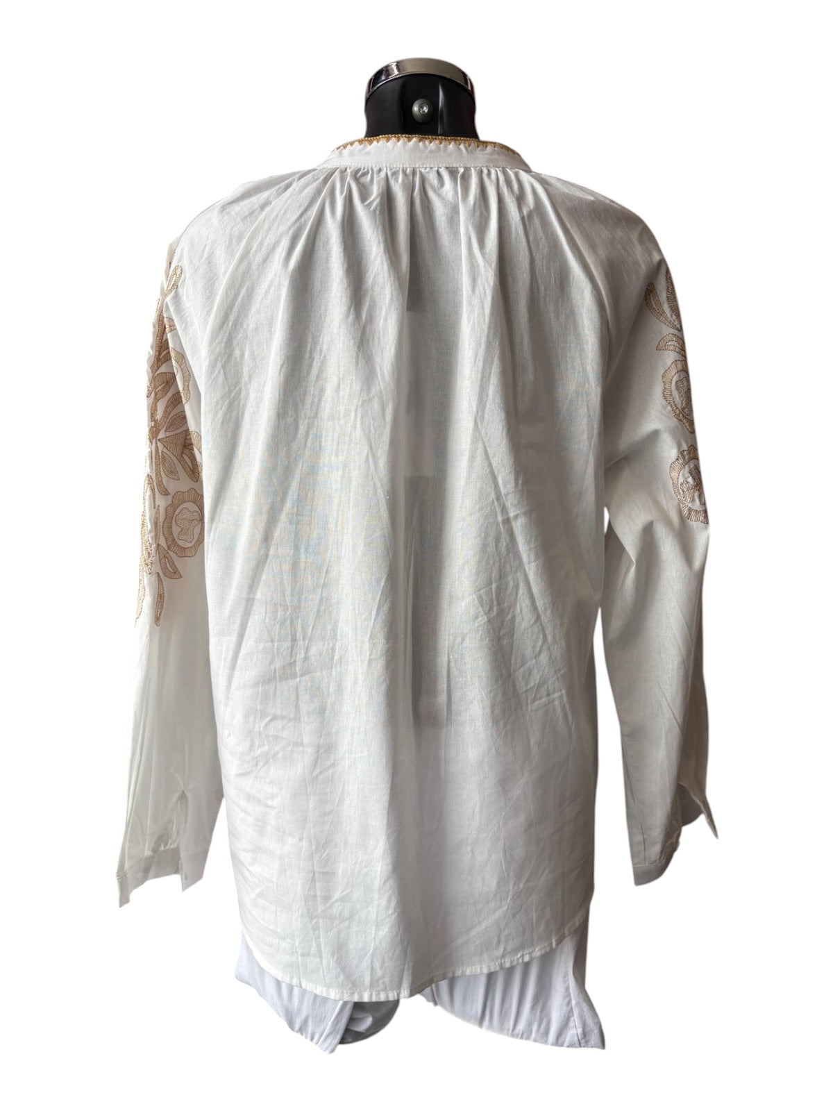Ayla mandarin collar ivory/gold embroidered blouse