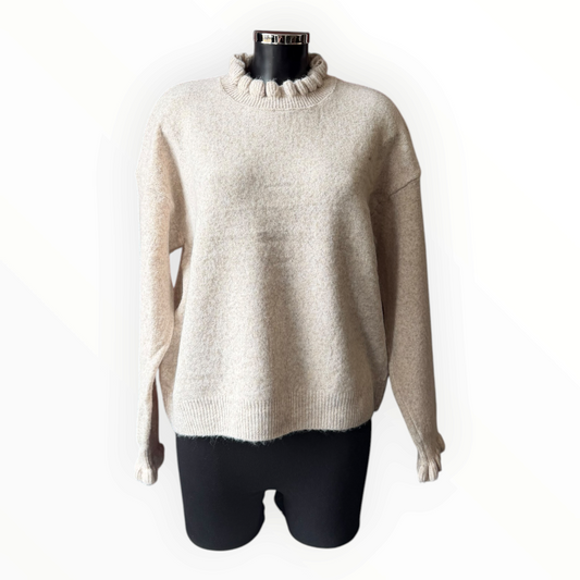 Zella frill neck & cuff jumper - Beige