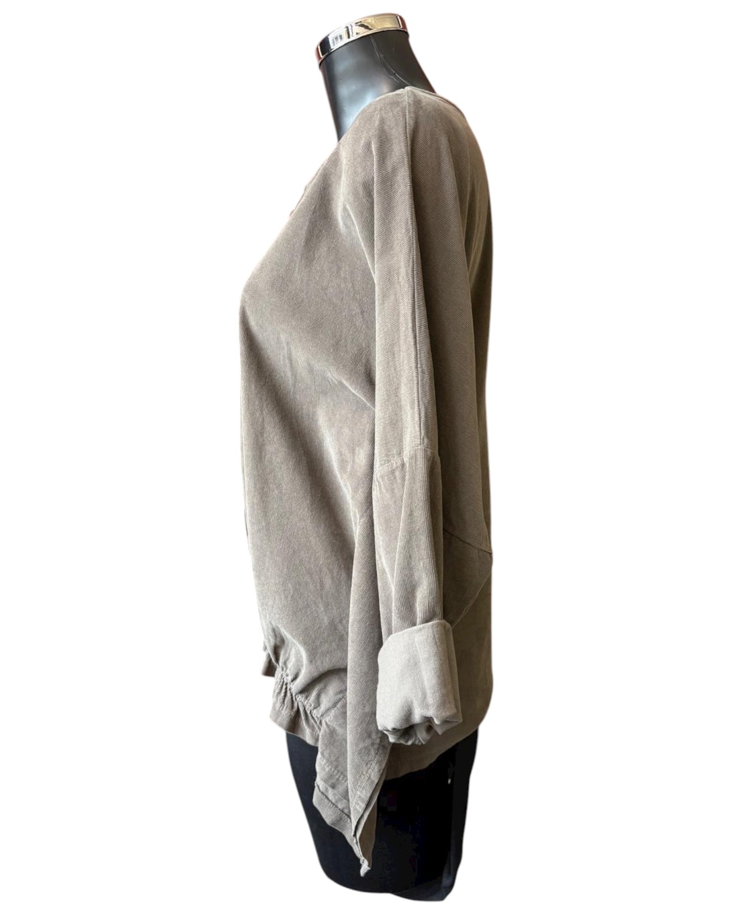 Gia needlecord quirky mock button top - Taupe