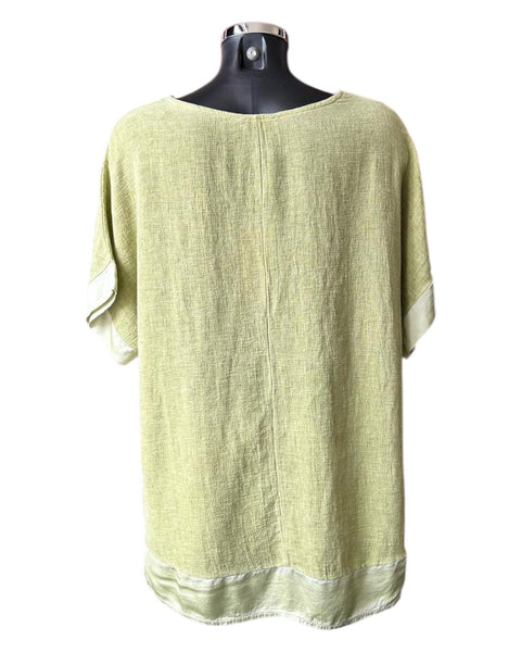 Casey range v neck satin trim top - Lime