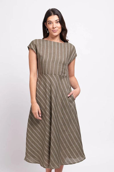 Foil high life dress in bay leaf linear