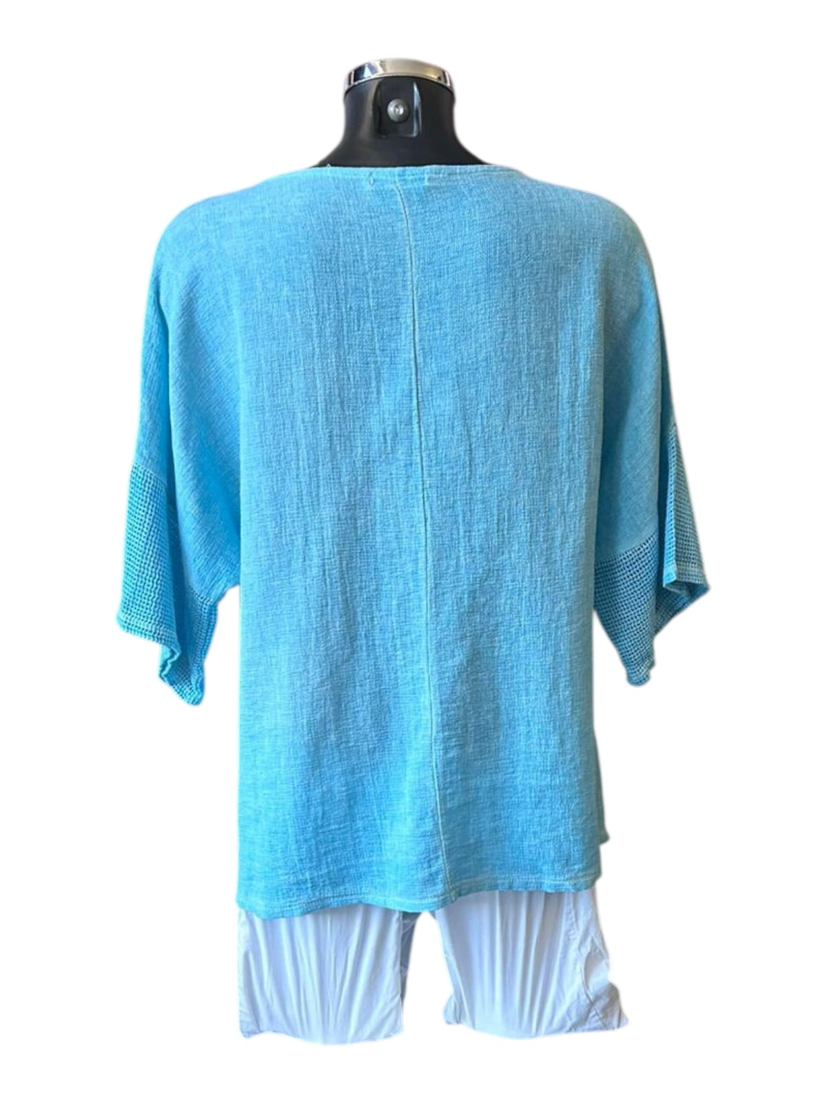 Casey range mesh hem & sleeve top - Aqua