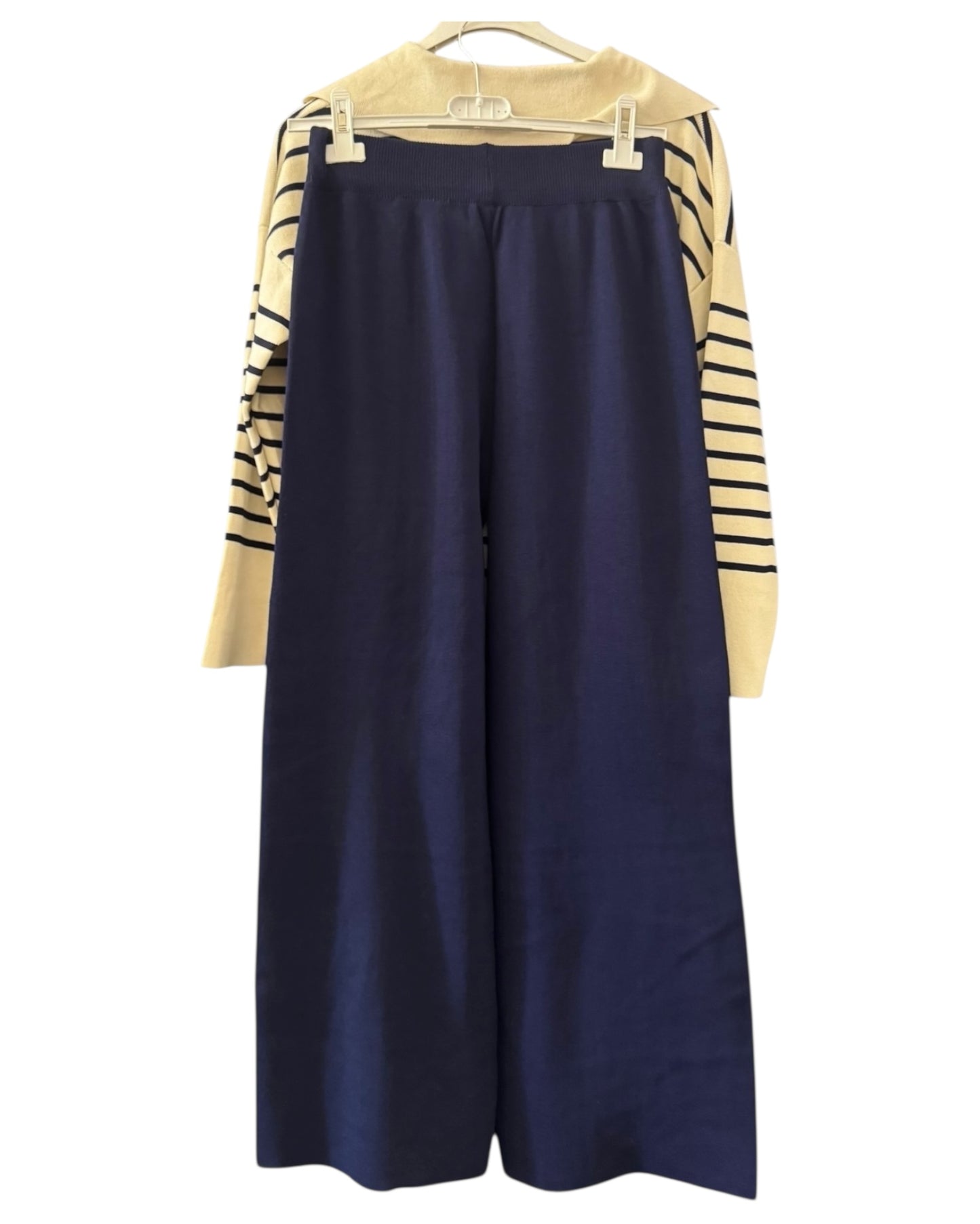 Angel navy/cream stripe co-ord knitted trouser suit