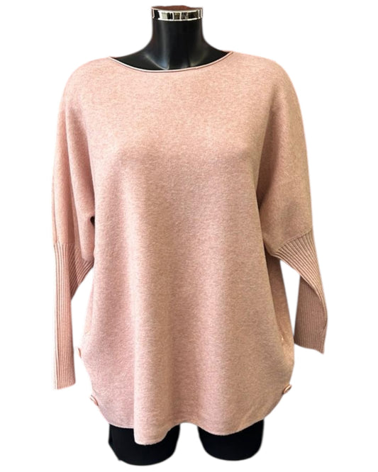 Lyla button side thick knit jumper - Pink