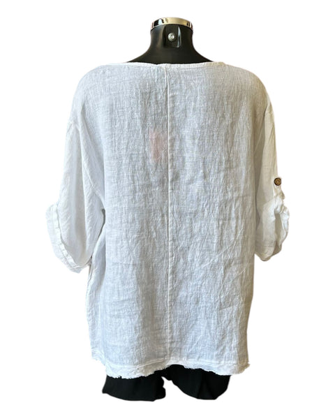 Tanya 3 button linen top - White