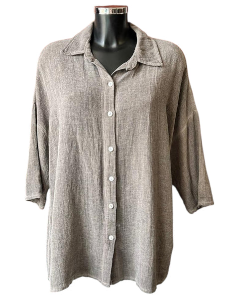 Casey range longer length button shirt - Chocolate