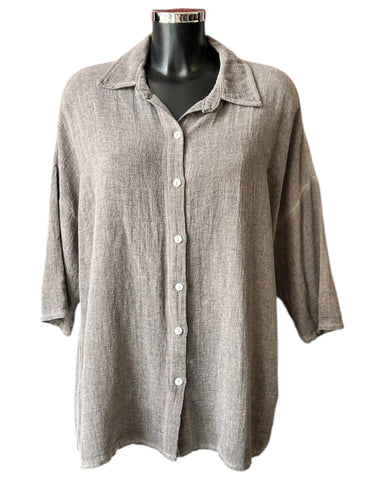 Casey range longer length button shirt - Chocolate