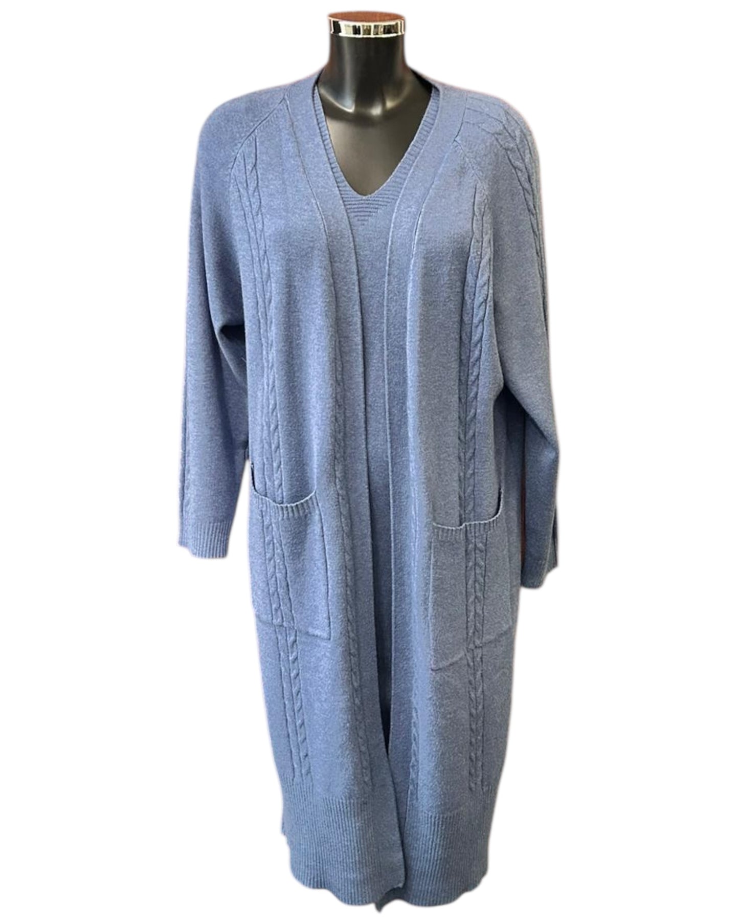 Wendy 2 piece knitted dress and cardigan set - Denim