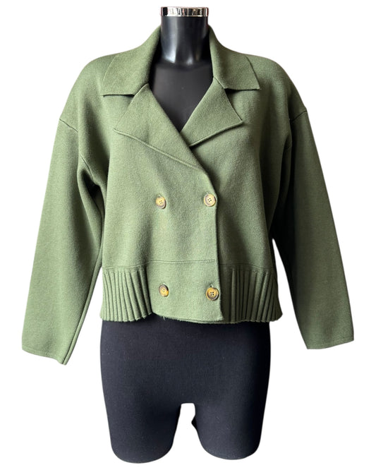Leah premium knit double breasted cardigan - Khaki