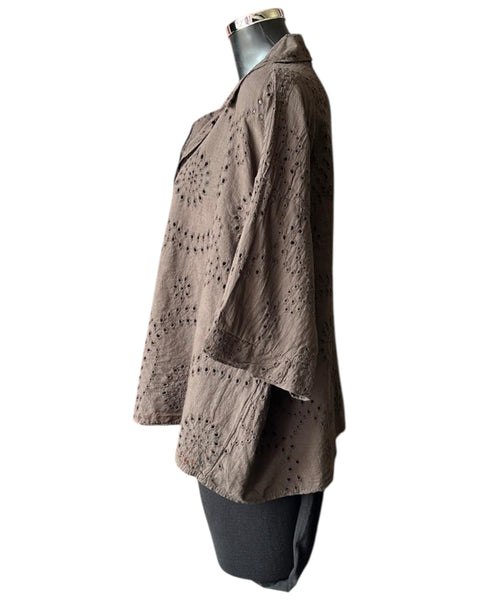 Natasha cutwork collared top - Chocolate