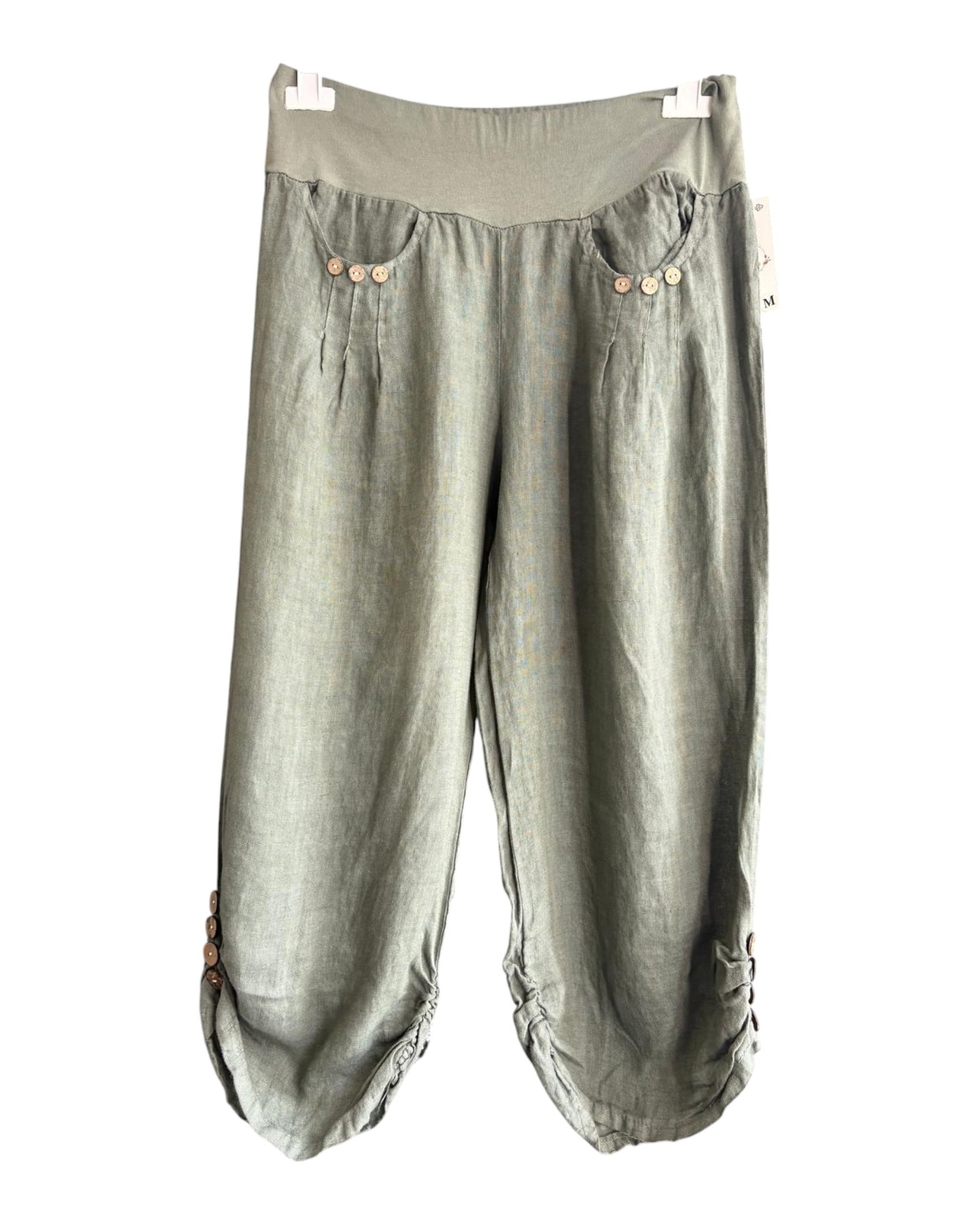 Toni capri button detail linen trousers - Khaki