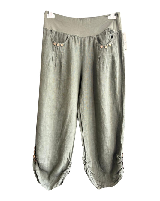 Toni capri button detail linen trousers - Khaki