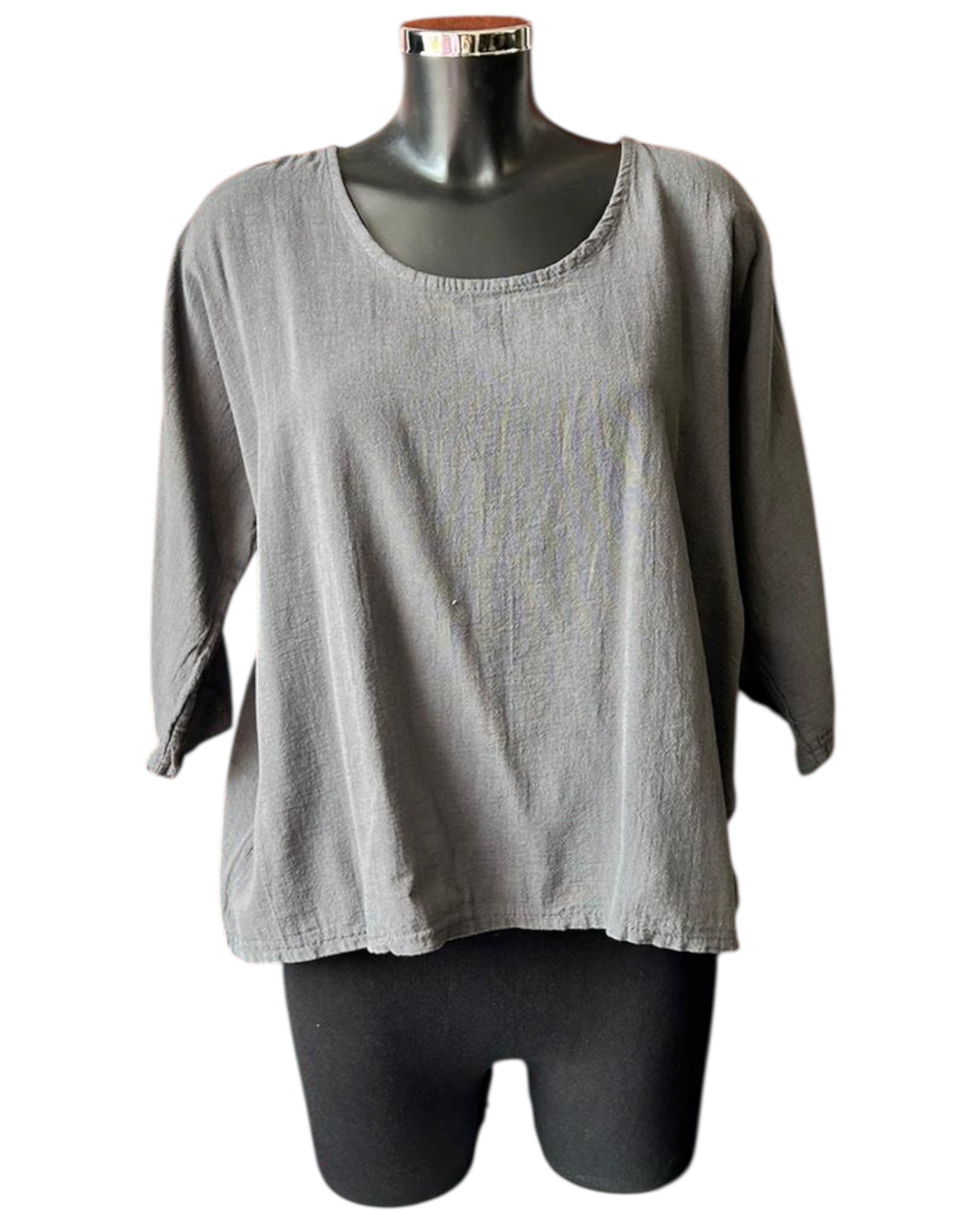 Mia cotton linen mix top - Grey