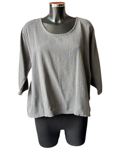 Mia cotton linen mix top - Grey