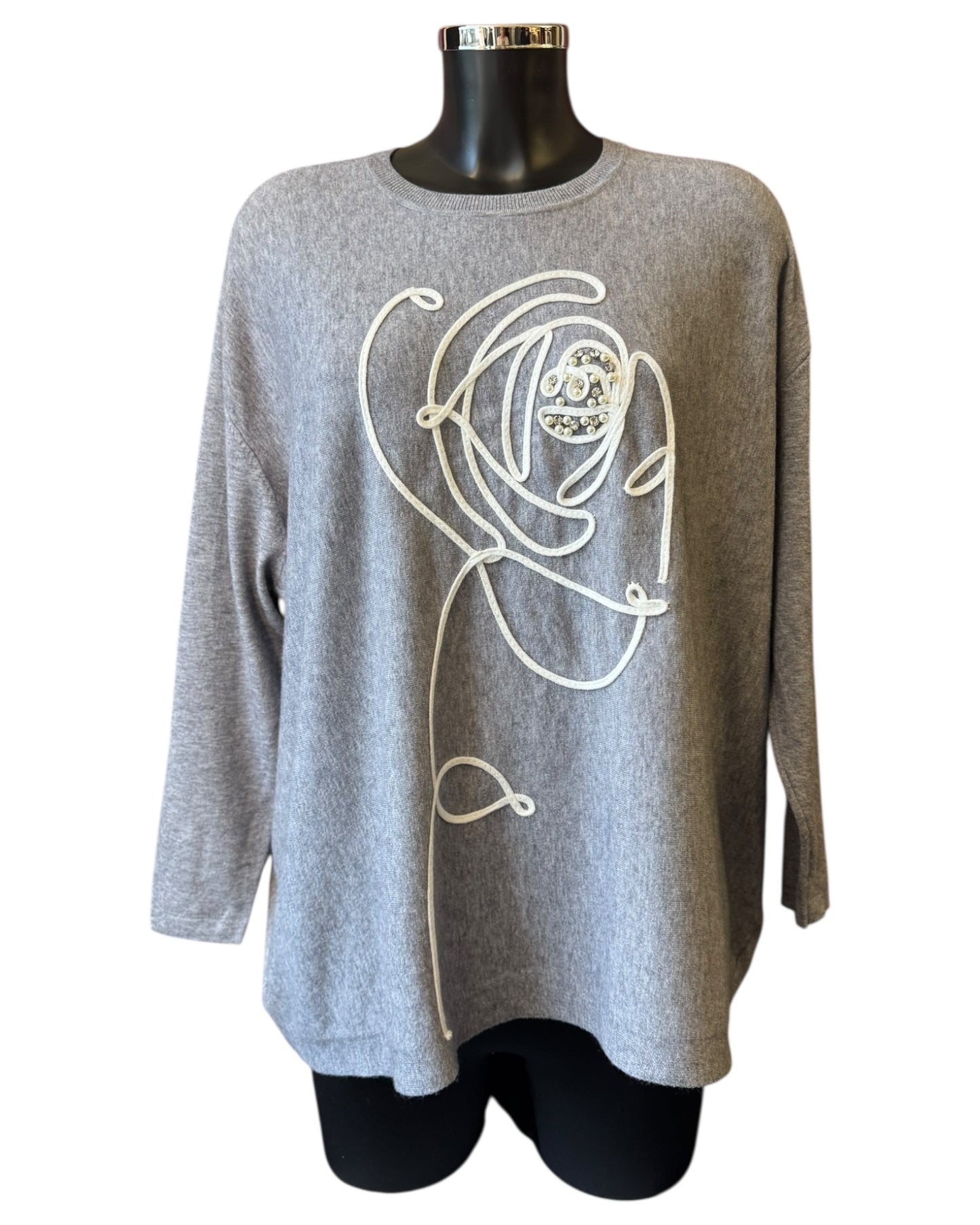 Olivia appliqué flower jumper - Grey
