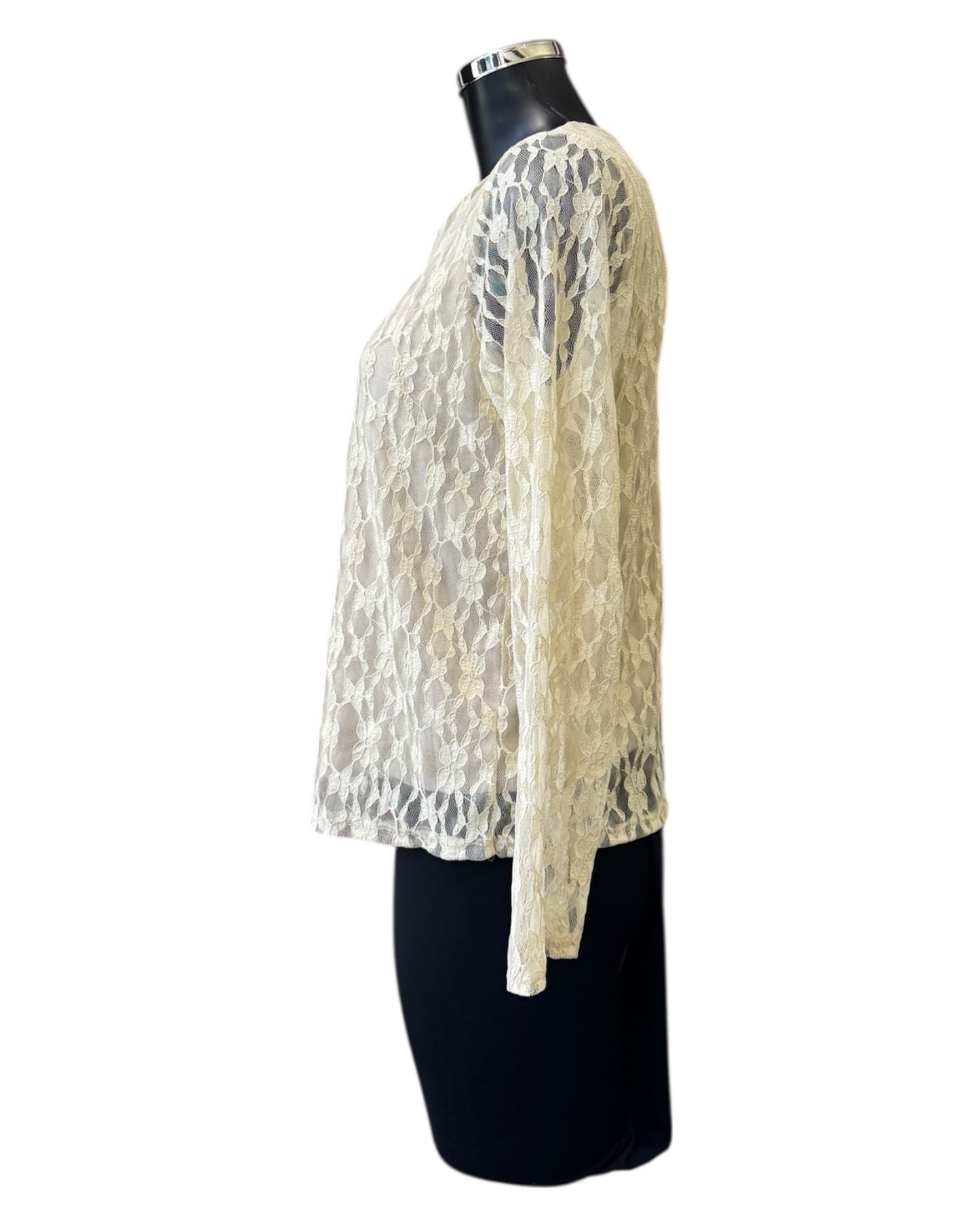 Gaynor round neck crochet lace top - Beige