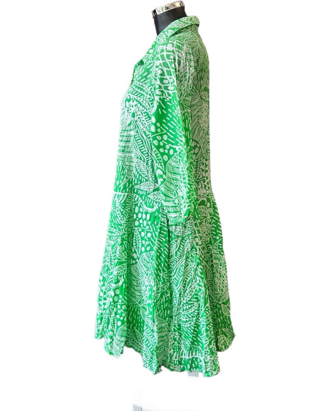 Orientique Leros collar puff sleeve dress - Green