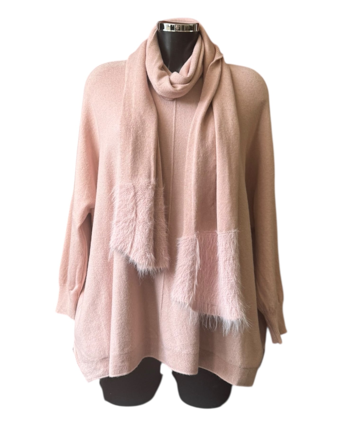 Lydia relaxed fit jumper and scarf - Pink