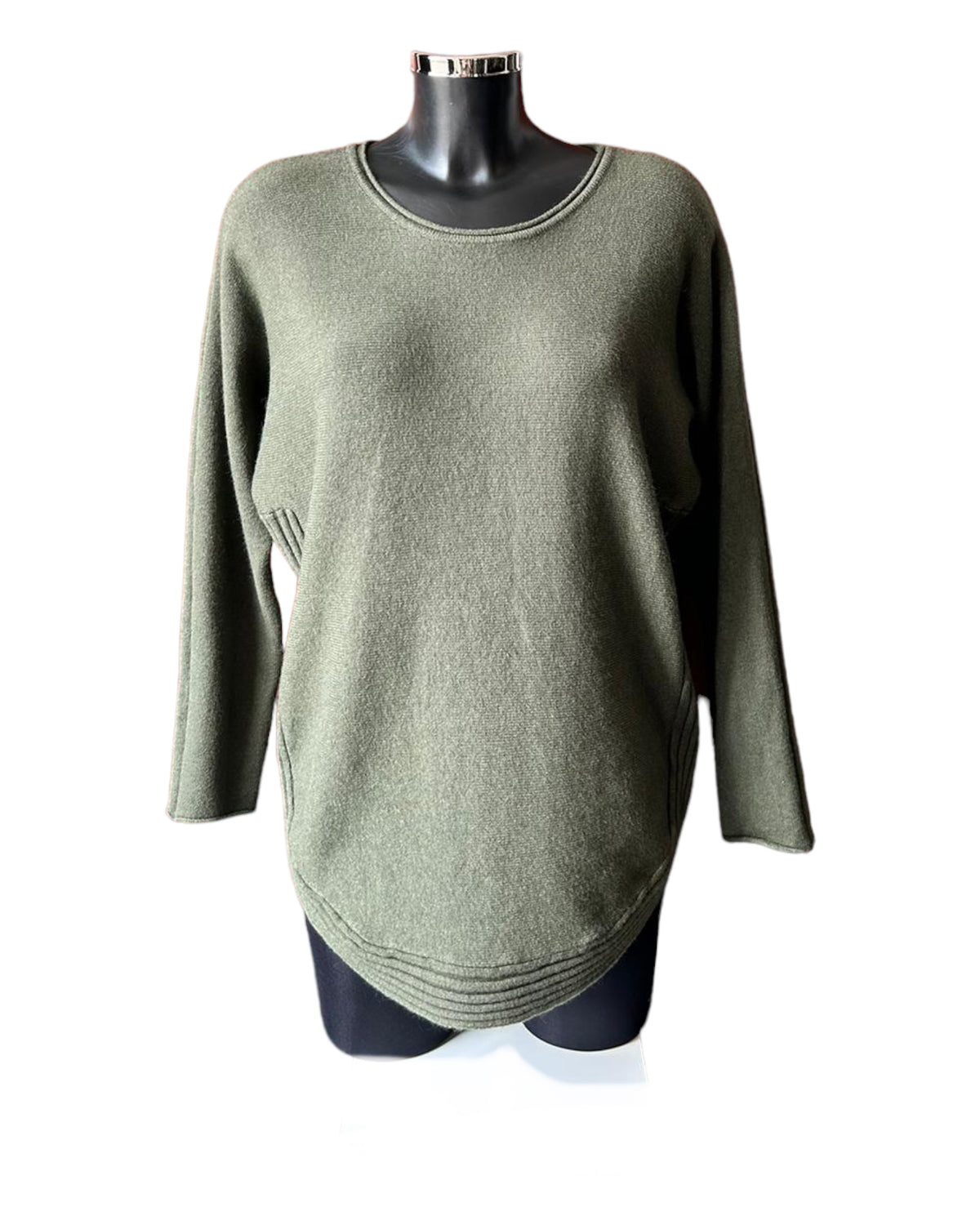 Camilla curved hem soft knitted jumper - Khaki