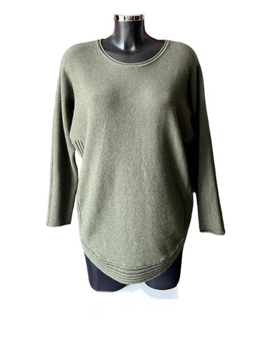 Camilla curved hem soft knitted jumper - Khaki