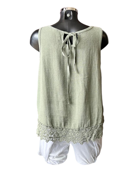 Tara crochet trim vest top - Khaki