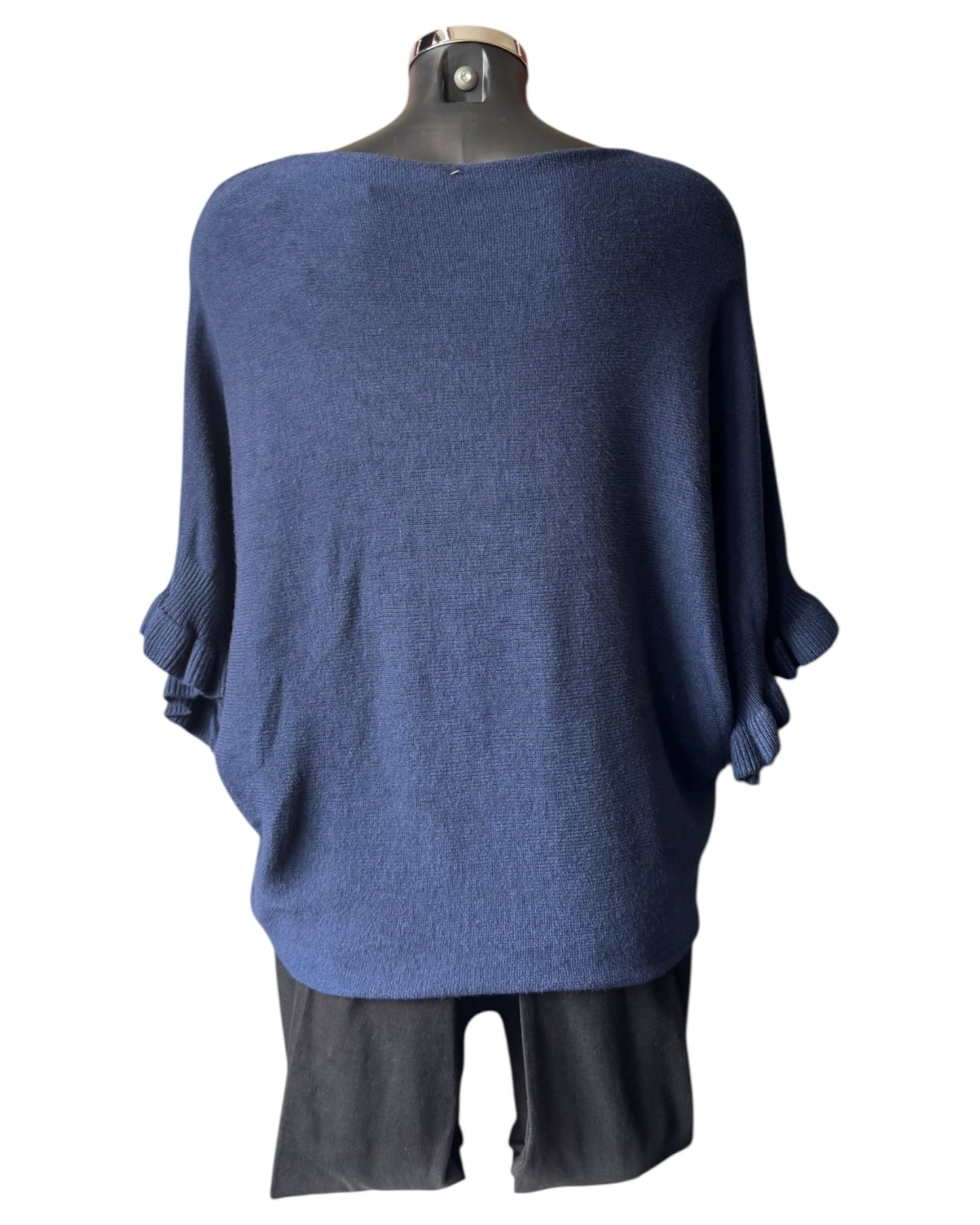 Alissa batwing frill cuff jumper - Navy