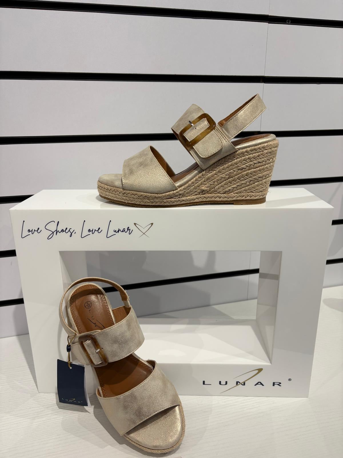 Lunar Rochester gold wedge sandals
