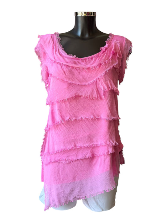 Sasha silk range shredded layers top - candy pink
