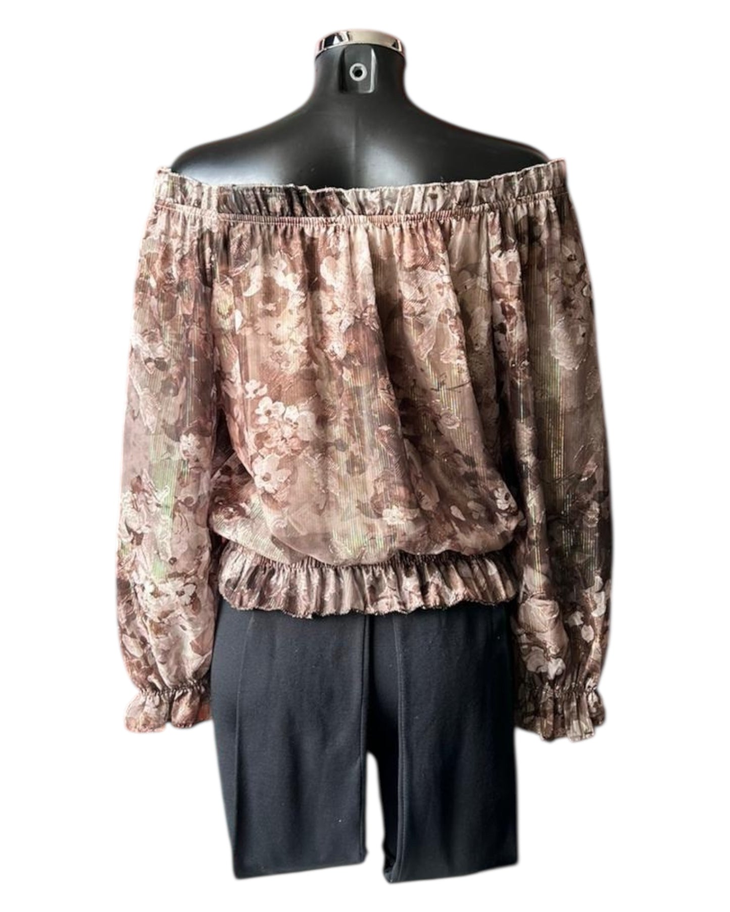 Nora floral lurex bardot top - Brown